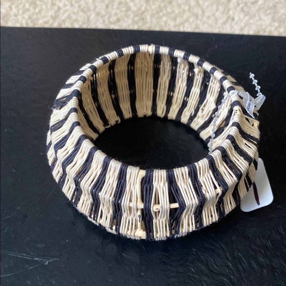 Free People Black and Cream Woven Bracelet